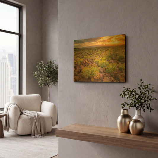 'Brittlebush Sunset' By John Gavrilis Gold Metal Wall Art
