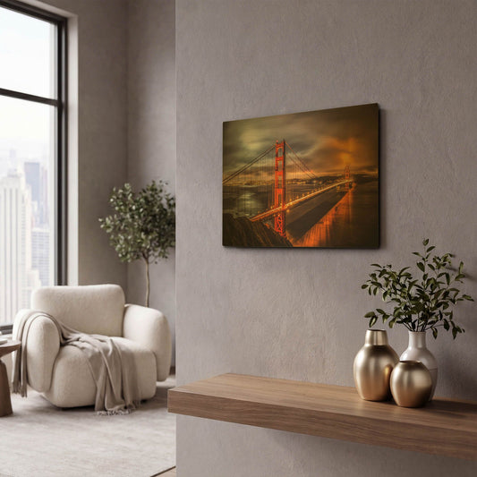 'Golden Gate Evening' By John Gavrilis Gold Metal Wall Art