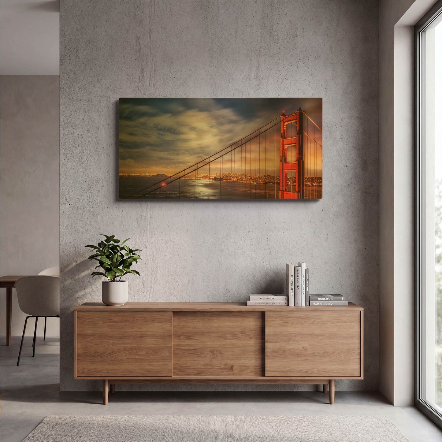 'N. Tower Panorama - GG Bridge' By John Gavrilis Gold Metal Wall Art
