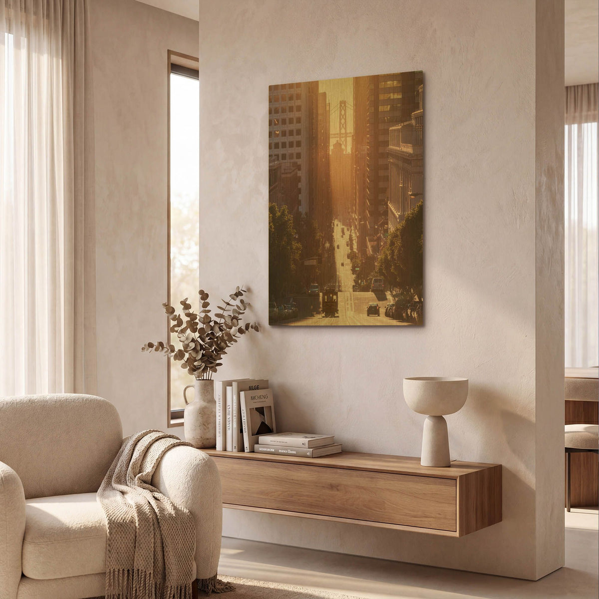 'Morning Trolly' By Bruce Getty Gold Metal Wall Art