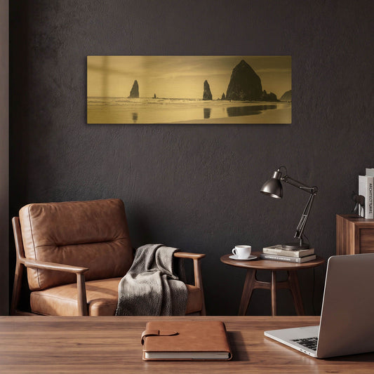 'Haystack Rock' By Gary Horsfall Gold Metal Wall Art