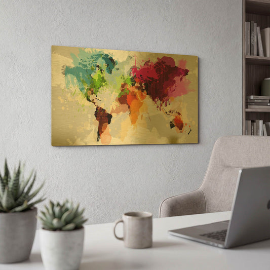 'Colourful World Map' By GraphINC Gold Metal Wall Art
