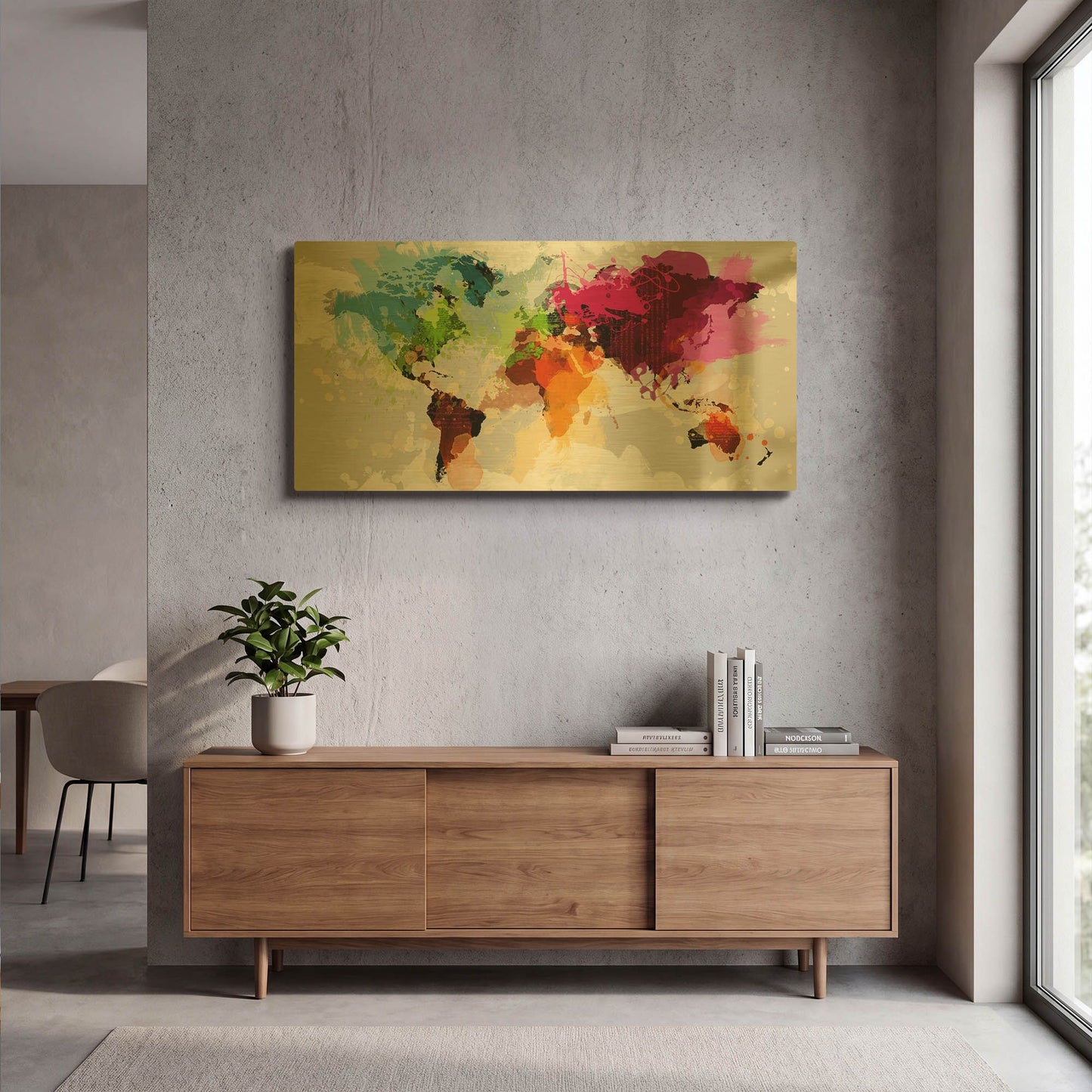 'Colourful World Map' By GraphINC Gold Metal Wall Art