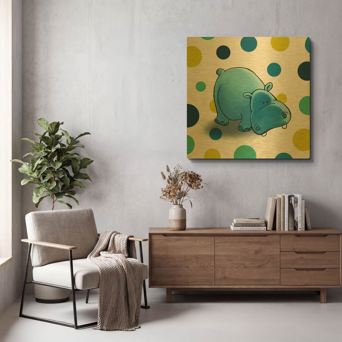 'Hippo Blue' By GraphINC Gold Metal Wall Art