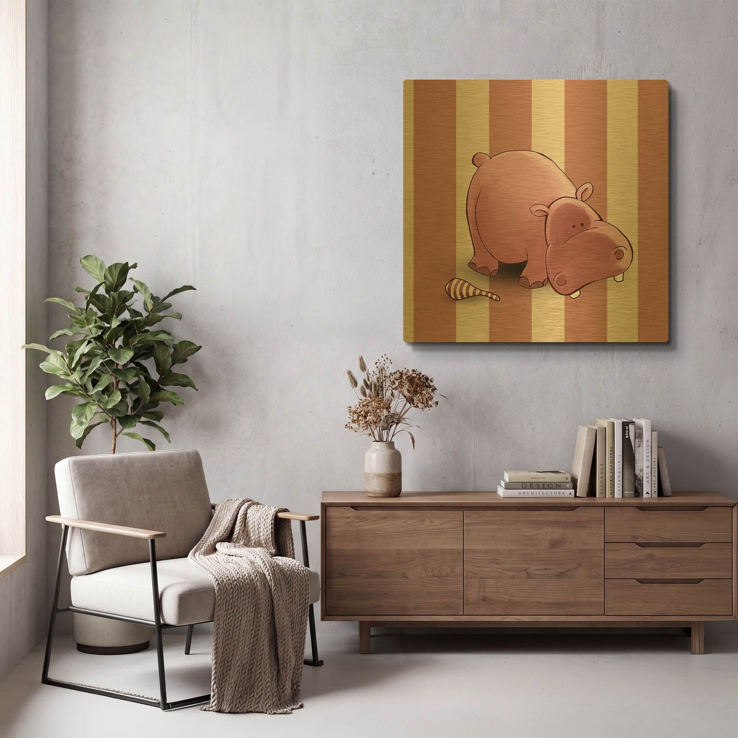'Hippo Pink' By GraphINC Gold Metal Wall Art
