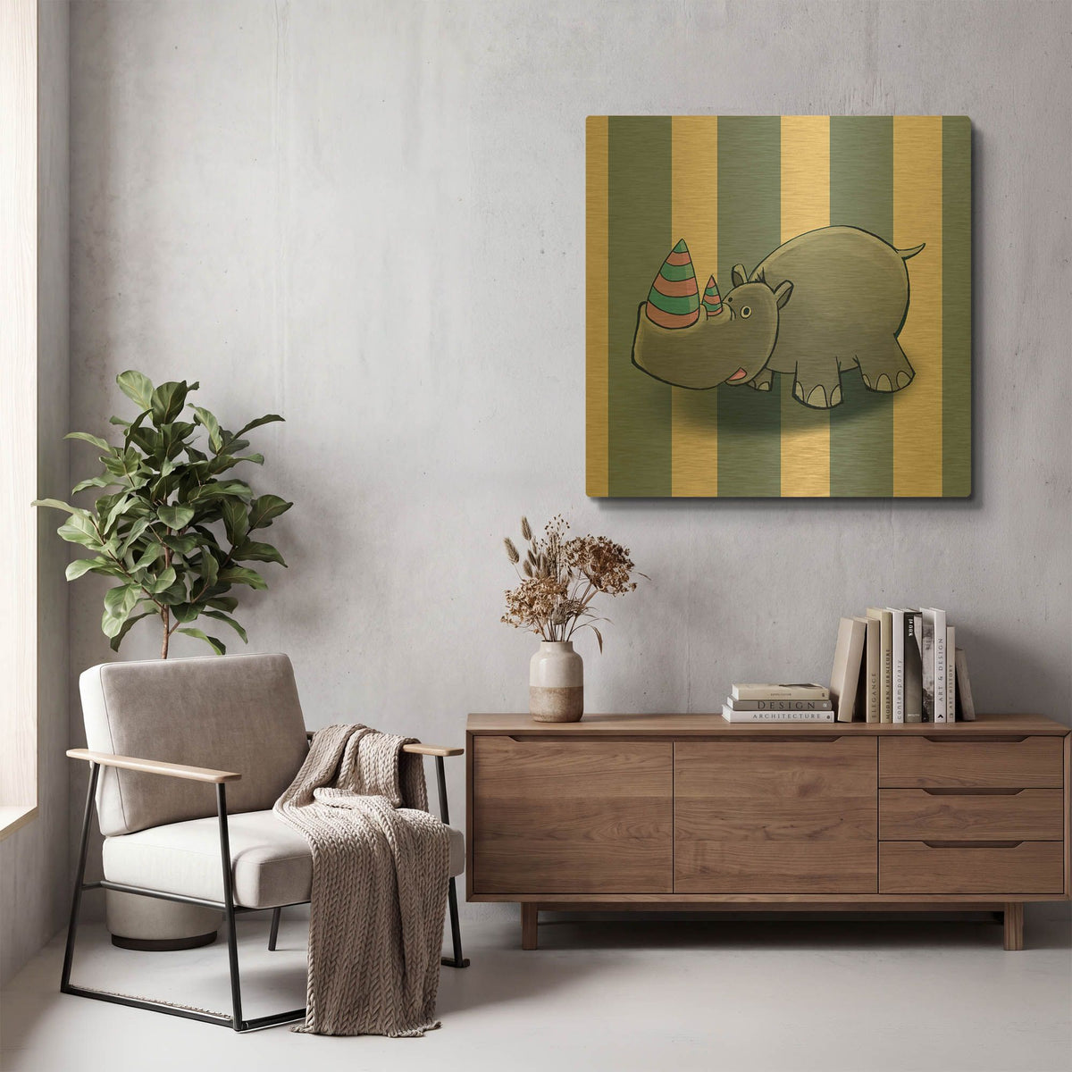'Rhino' By GraphINC Gold Metal Wall Art
