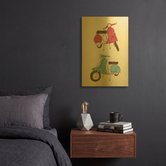 'Scooter II' By GraphINC Gold Metal Wall Art
