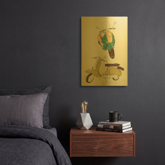 'Scooter III' By GraphINC Gold Metal Wall Art