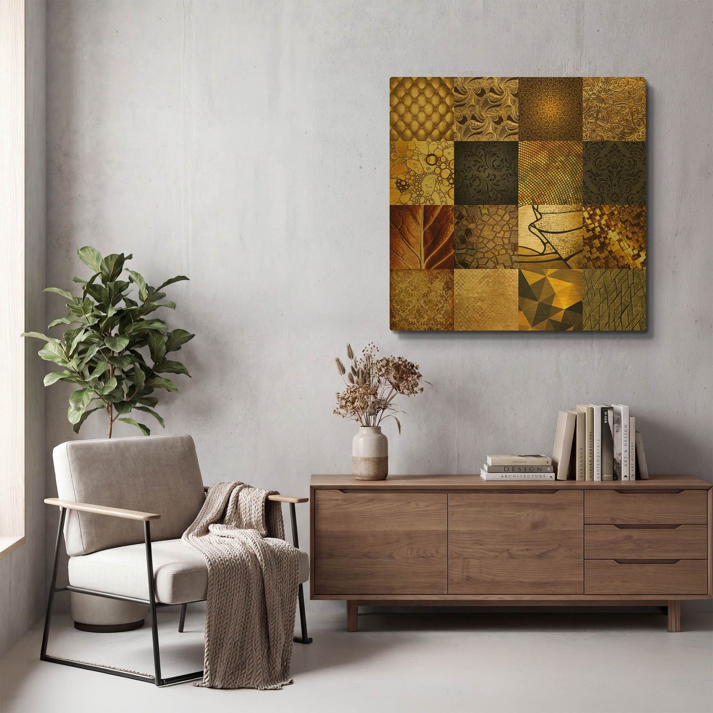 'Tiles Decor Gold' By GraphINC Gold Metal Wall Art