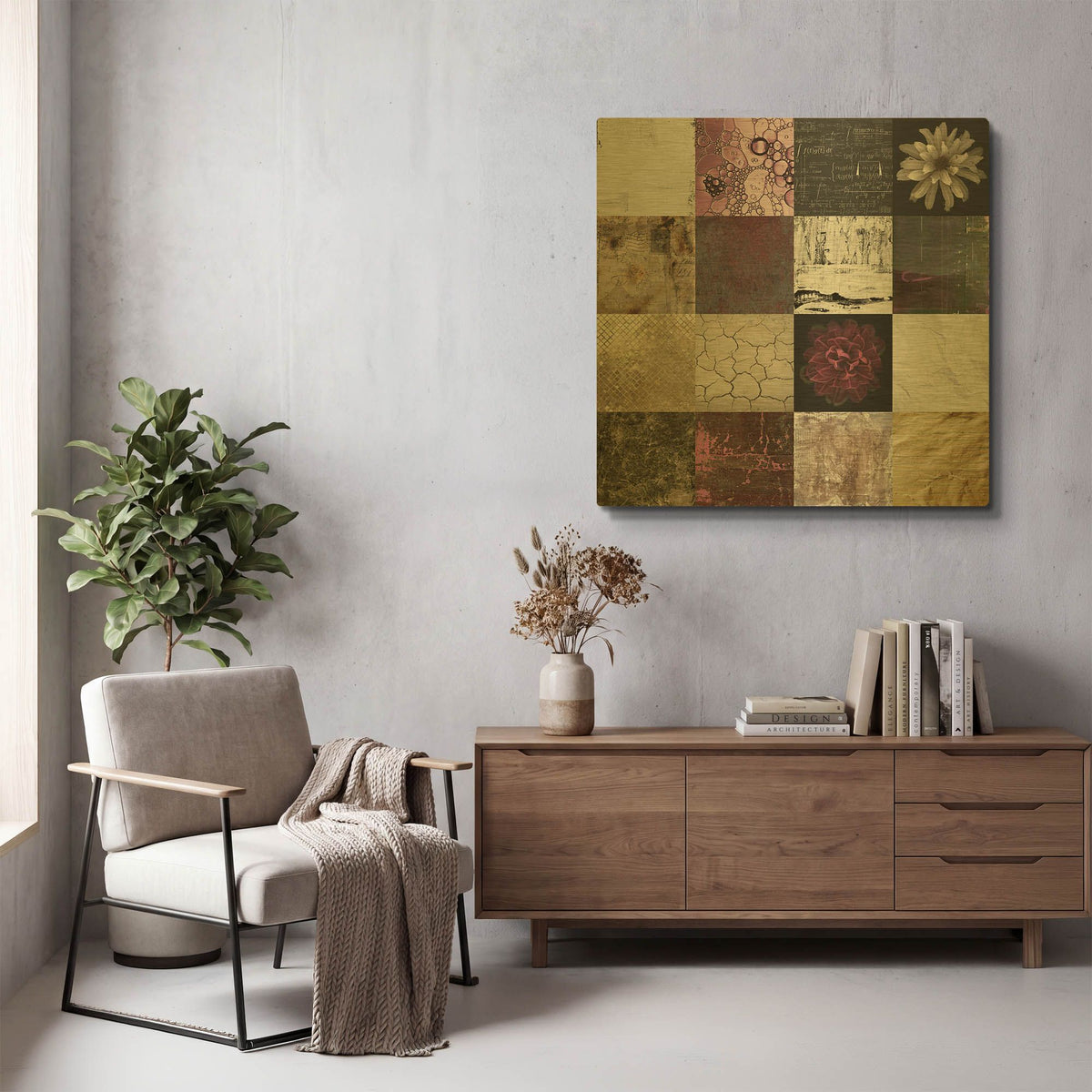 'Tiles Decor Purple Notes' By GraphINC Gold Metal Wall Art