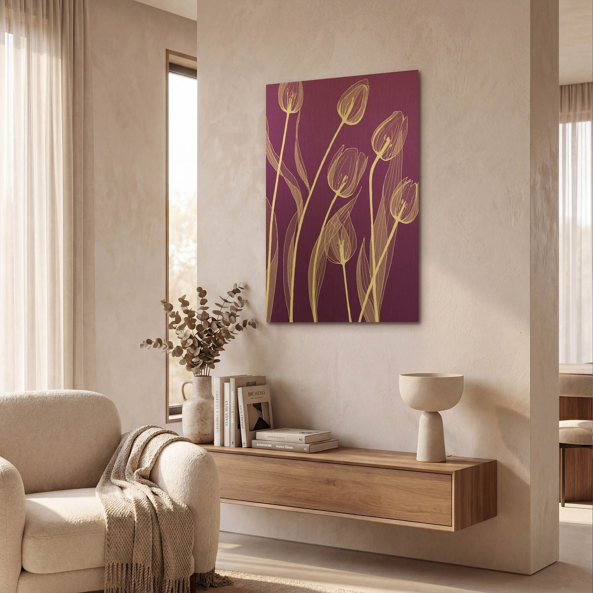 'X-ray Flowers Purple' By GraphINC Gold Metal Wall Art