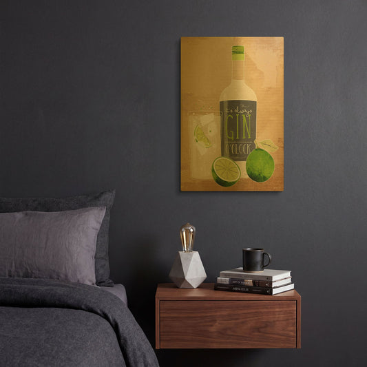 'Gin O’Clock' By Green Lili Gold Metal Wall Art