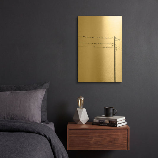 'Birds on Wires' By Incado Gold Metal Wall Art