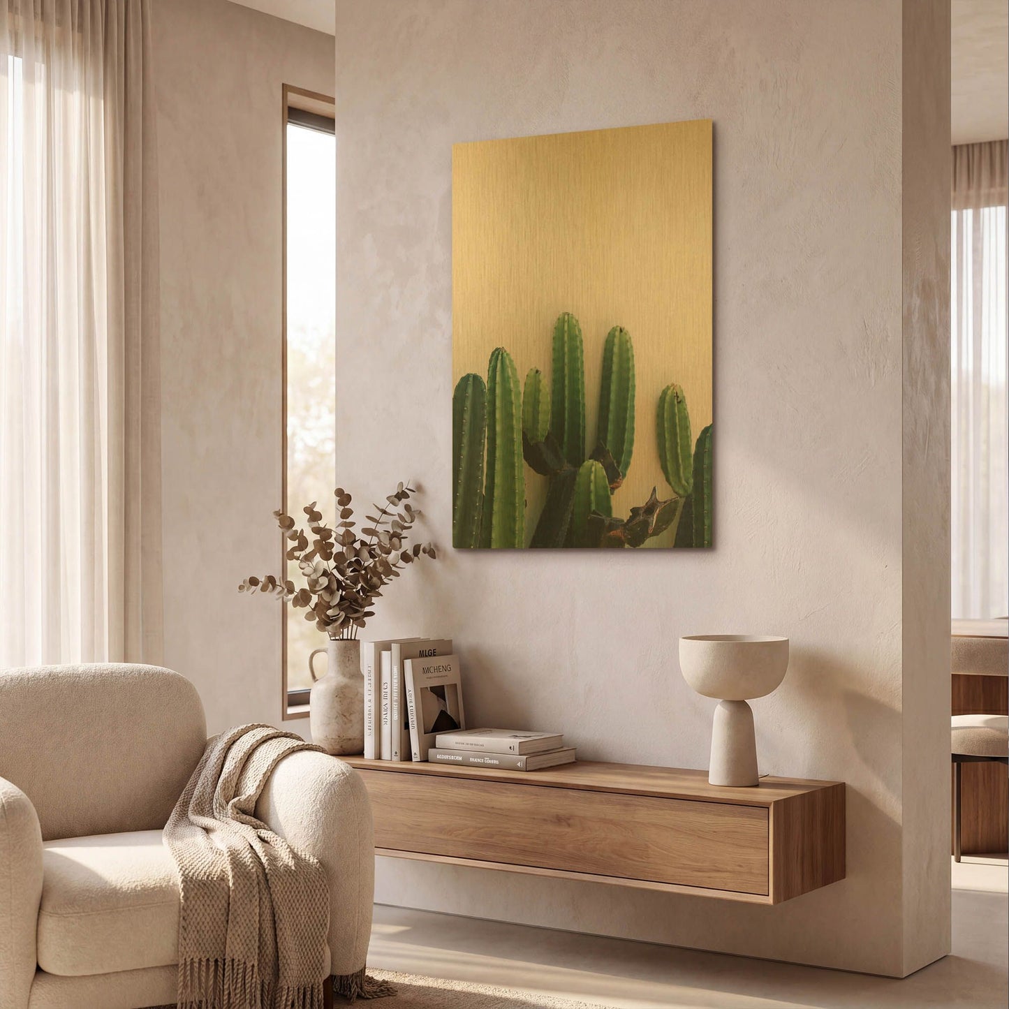 'Cactus on Pink' By Incado Gold Metal Wall Art