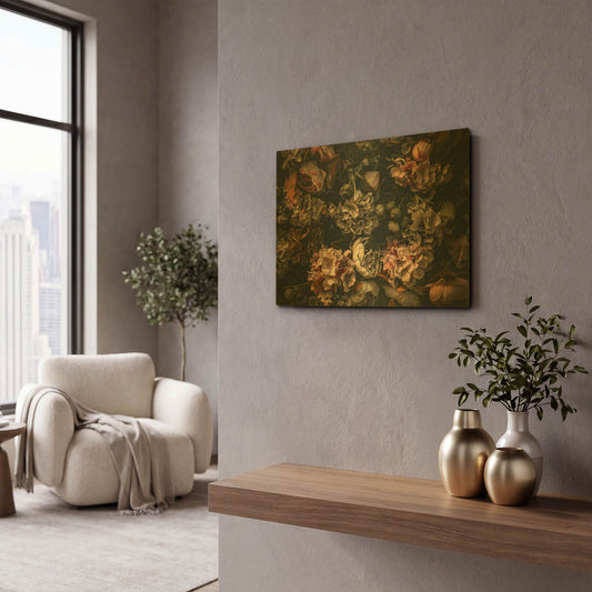 'Dark Floral Arrangement' By Incado Gold Metal Wall Art