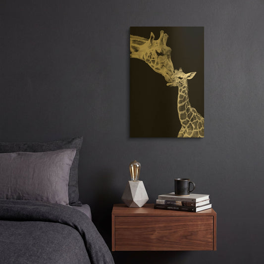 'First Love - Giraffe' By Incado Gold Metal Wall Art