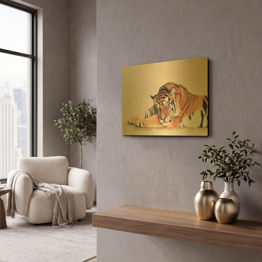 'Sleeping Tiger' By Jan Henderson Gold Metal Wall Art