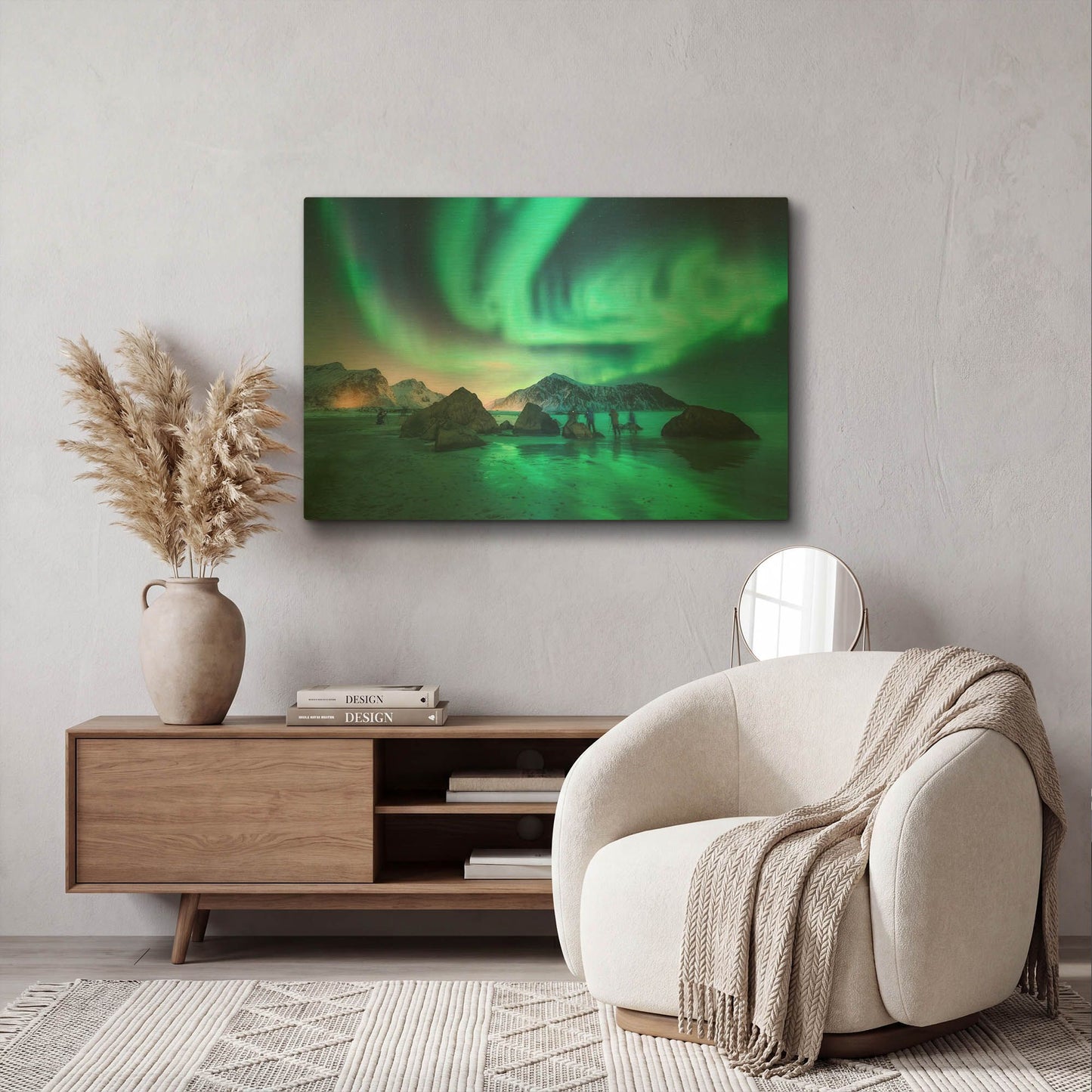 'Green Aurora Borealis And People' By LUXE Gold Metal Wall Art