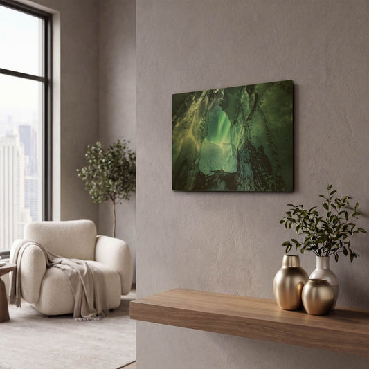 'Northern Lights Aurora Borealis Over Glacier Ice 3' By LUXE Gold Metal Wall Art