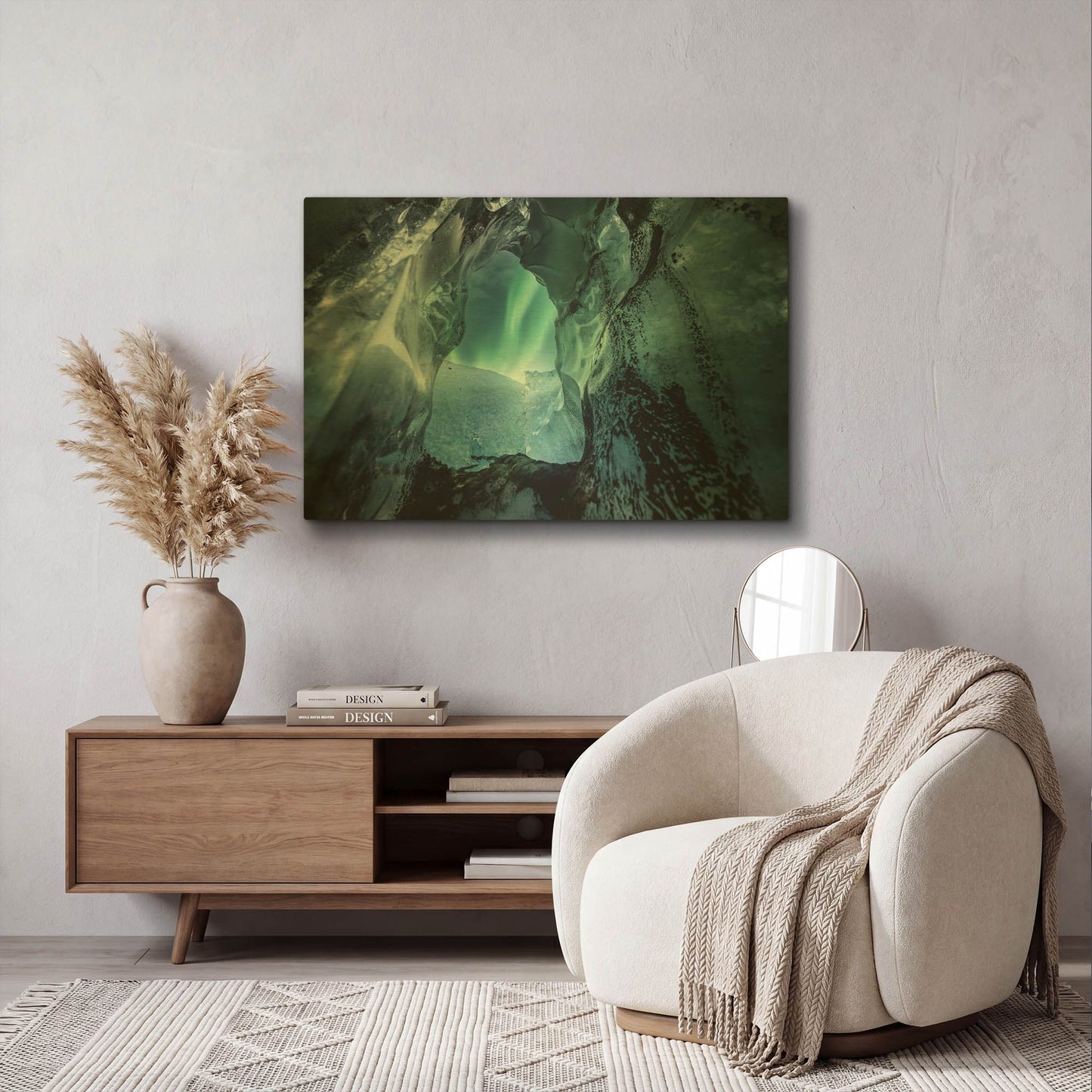 'Northern Lights Aurora Borealis Over Glacier Ice 3' By LUXE Gold Metal Wall Art