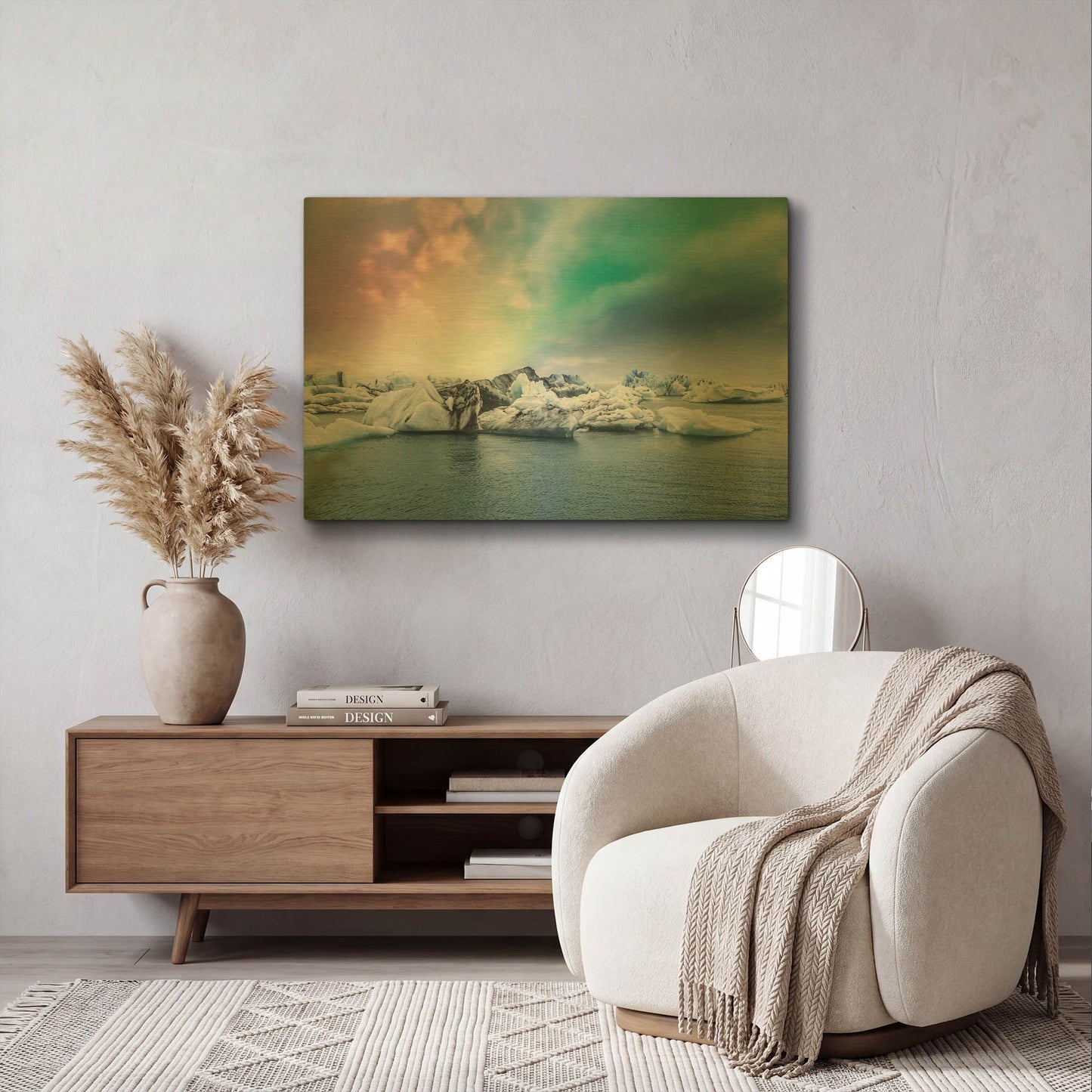 'Northern Lights Aurora Borealis Over Jokulsarlon' By LUXE Gold Metal Wall Art