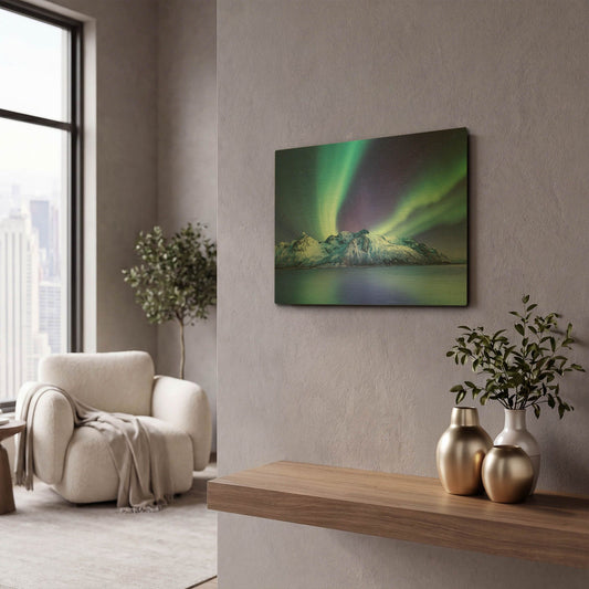'Northern Lights In The Lofoten Islands Norway 1' By LUXE Gold Metal Wall Art