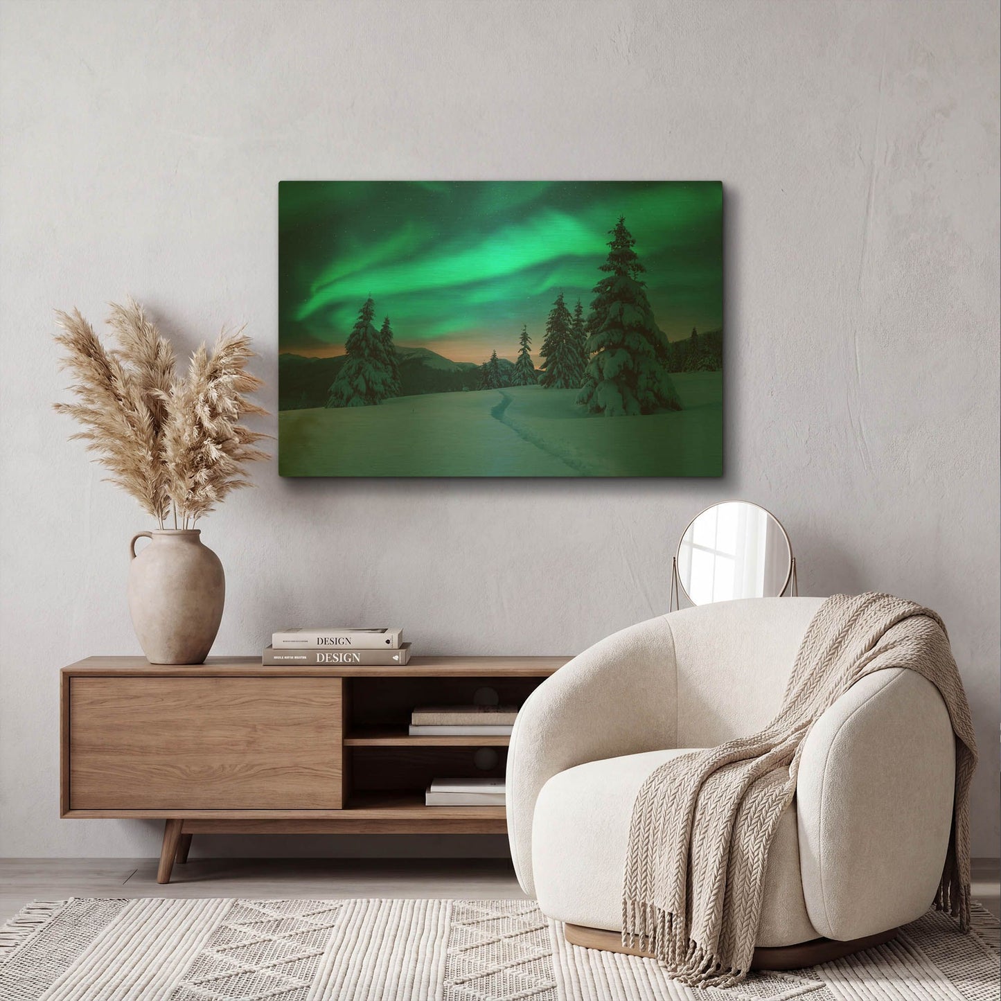 'Northern Lights In Winter Forest 4' By LUXE Gold Metal Wall Art