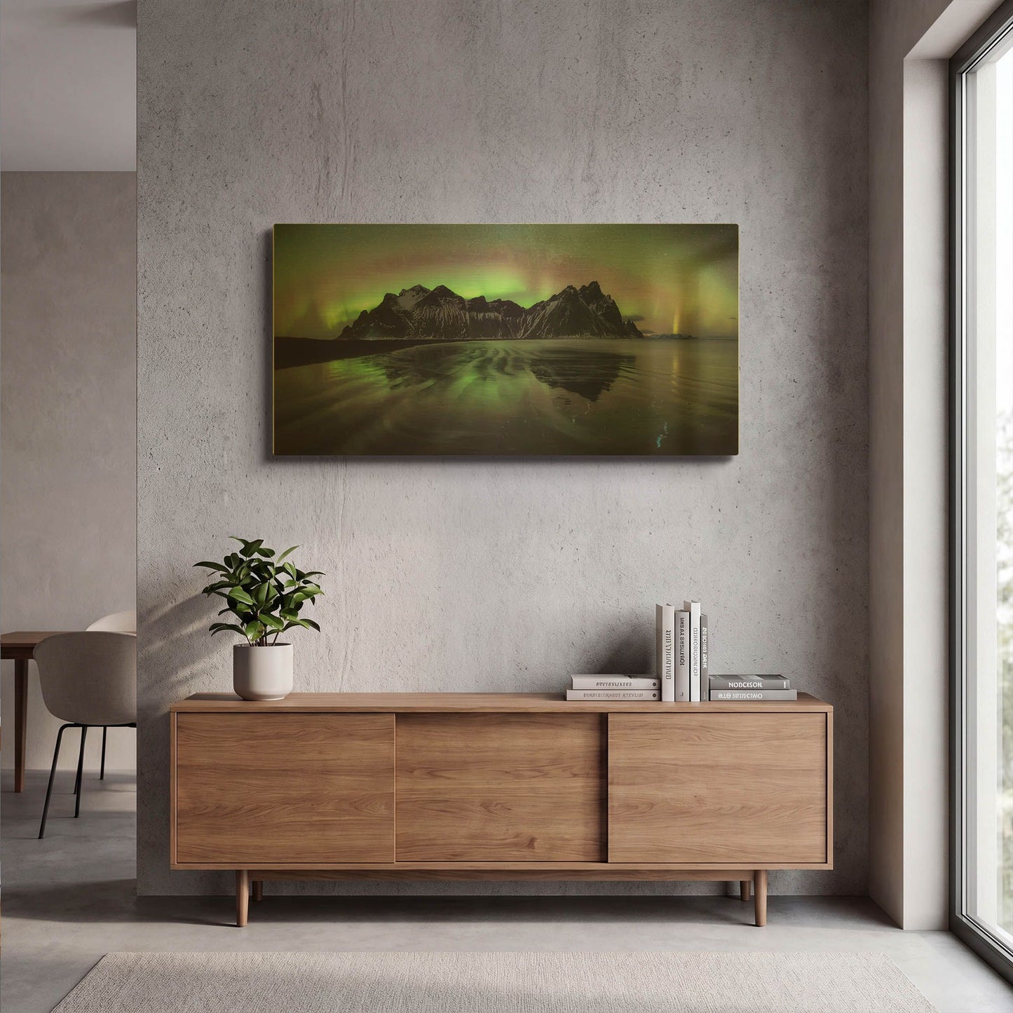'Water And Mountain During Northern Lights' By LUXE Gold Metal Wall Art