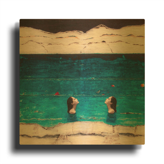 'Rising Waters Landscape Sqaures' By DB Waterman Gold Metal Wall Art