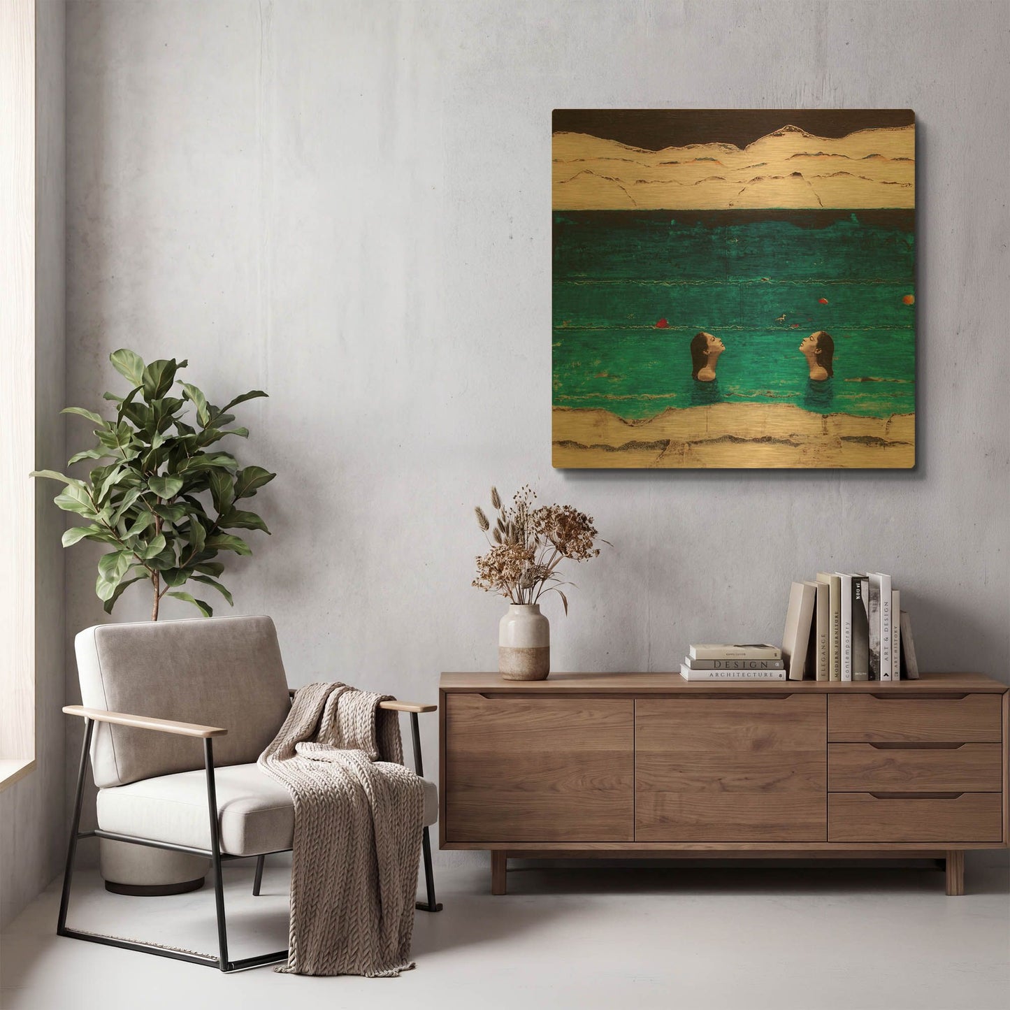 'Rising Waters Landscape Sqaures' By DB Waterman Gold Metal Wall Art