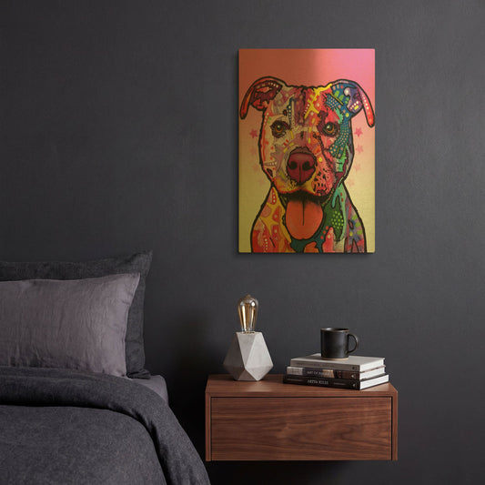 'Cherish The Pitbull' By Dean Russo Gold Metal Wall Art