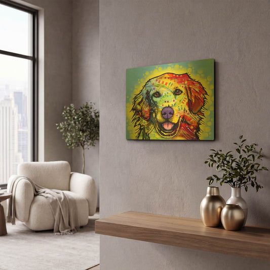 'Golden Retriever' By Dean Russo Gold Metal Wall Art