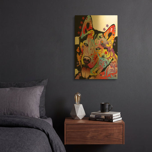 'Siberian Husky 1' By Dean Russo Gold Metal Wall Art