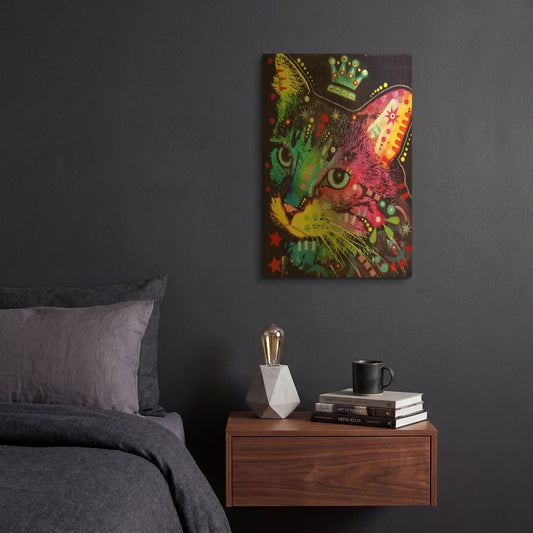 'Thinking Cat Crowned' By Dean Russo Gold Metal Wall Art