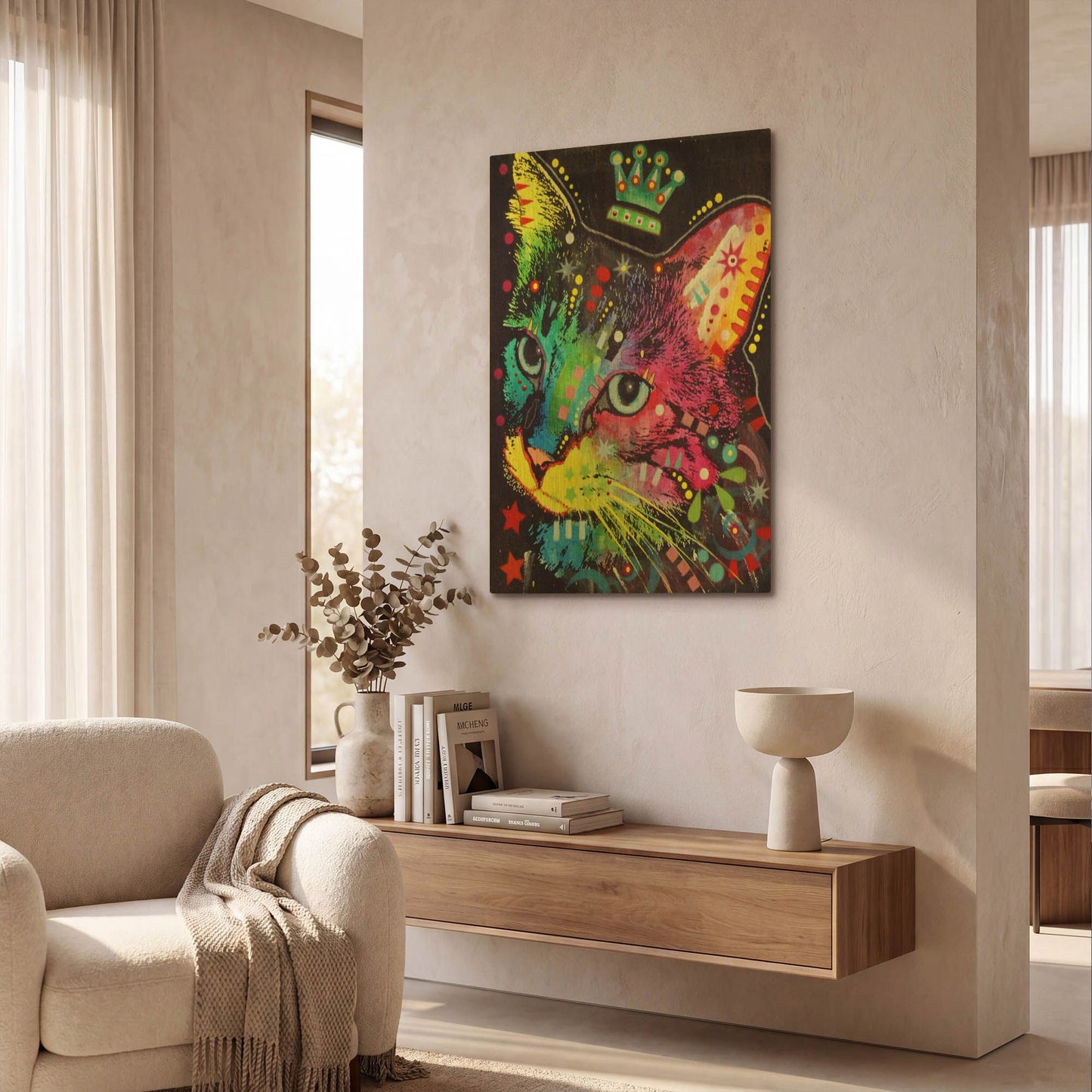 'Thinking Cat Crowned' By Dean Russo Gold Metal Wall Art