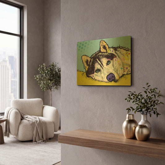 'Siberian Husky 2' By Dean Russo Gold Metal Wall Art