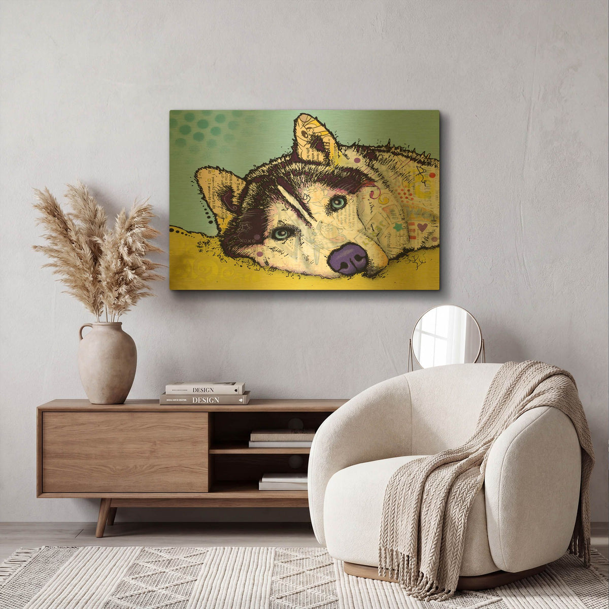 'Siberian Husky 2' By Dean Russo Gold Metal Wall Art