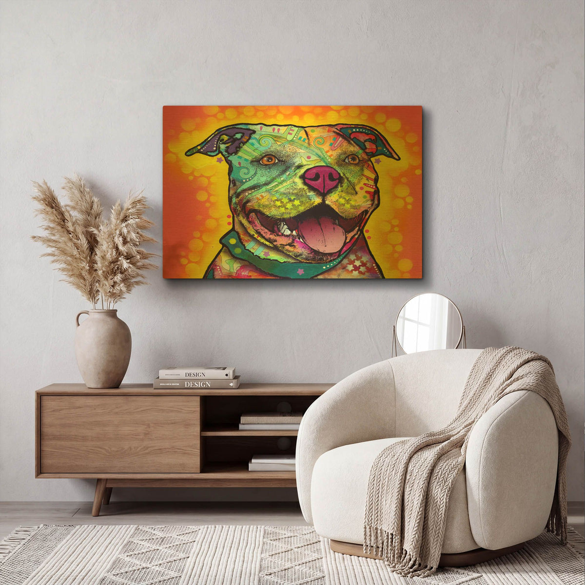 'Dewey Pit Bull' By Dean Russo Gold Metal Wall Art
