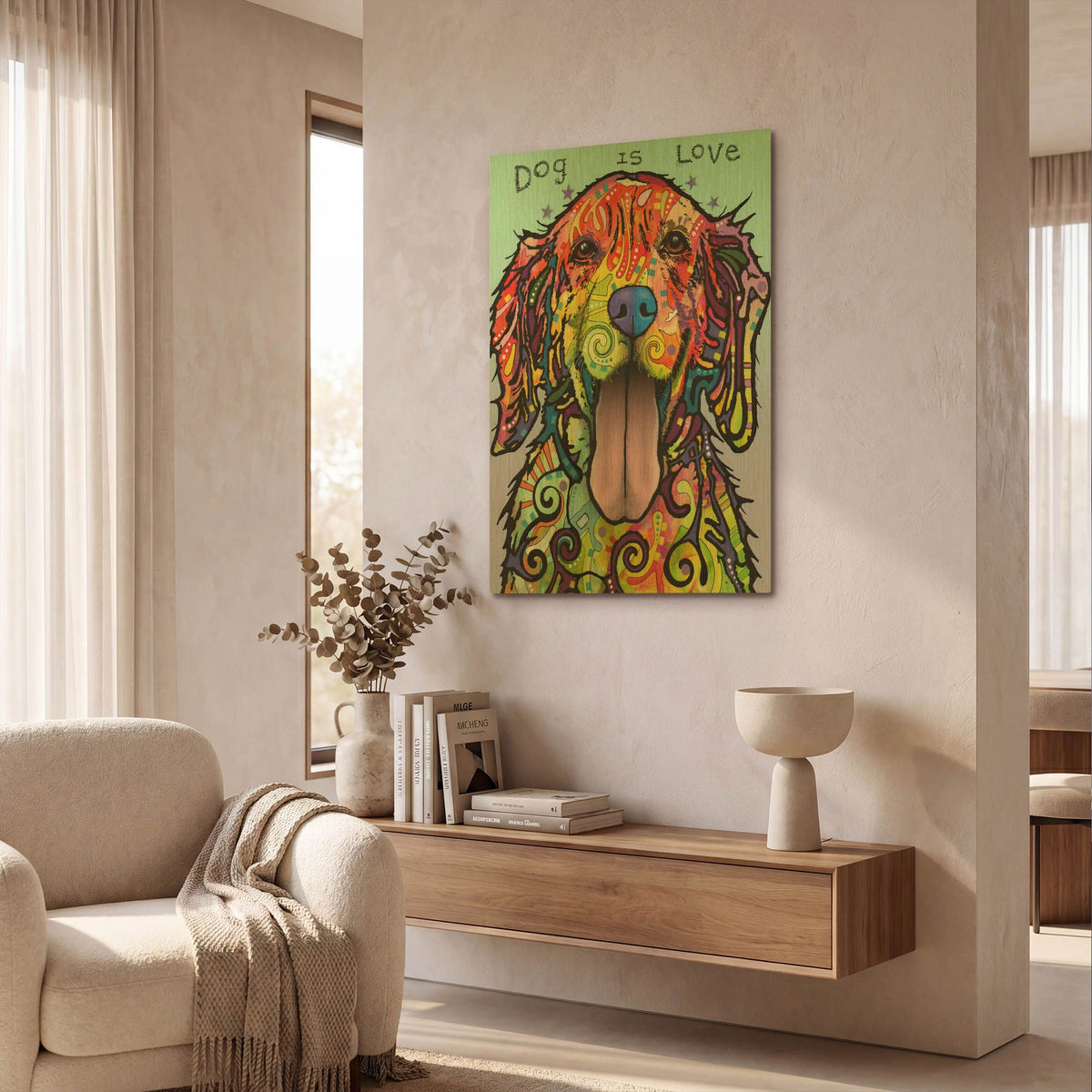 'Dog Is Love' By Dean Russo Gold Metal Wall Art