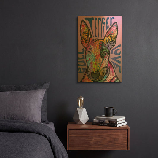 'Bull Terrier Luv' By Dean Russo Gold Metal Wall Art