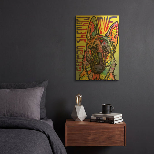 'German Shepherd Luv' By Dean Russo Gold Metal Wall Art
