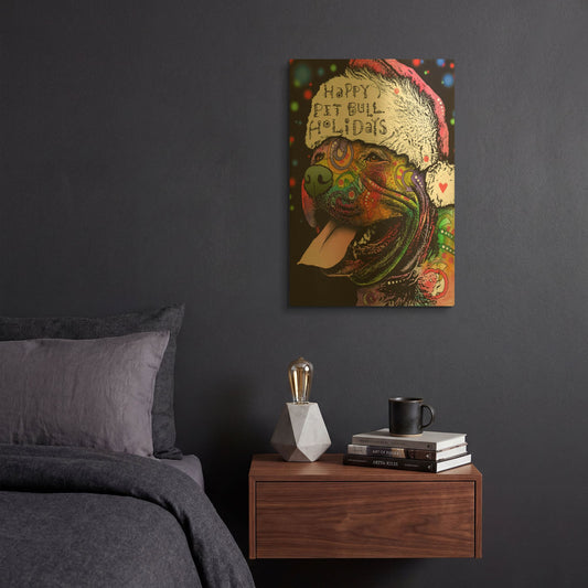 'Christmas Pitbull' By Dean Russo Gold Metal Wall Art
