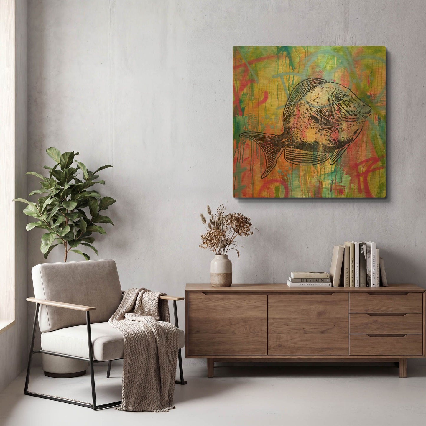 'Fishy Spray' By Dean Russo Gold Metal Wall Art