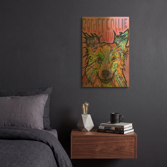 'Border Collie Love 2' By Dean Russo Gold Metal Wall Art