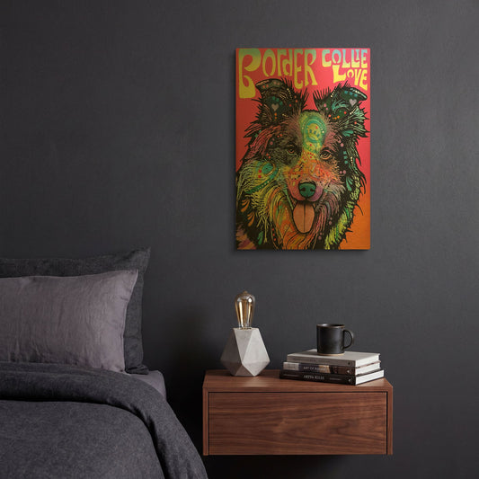 'Border Collie Luv' By Dean Russo Gold Metal Wall Art