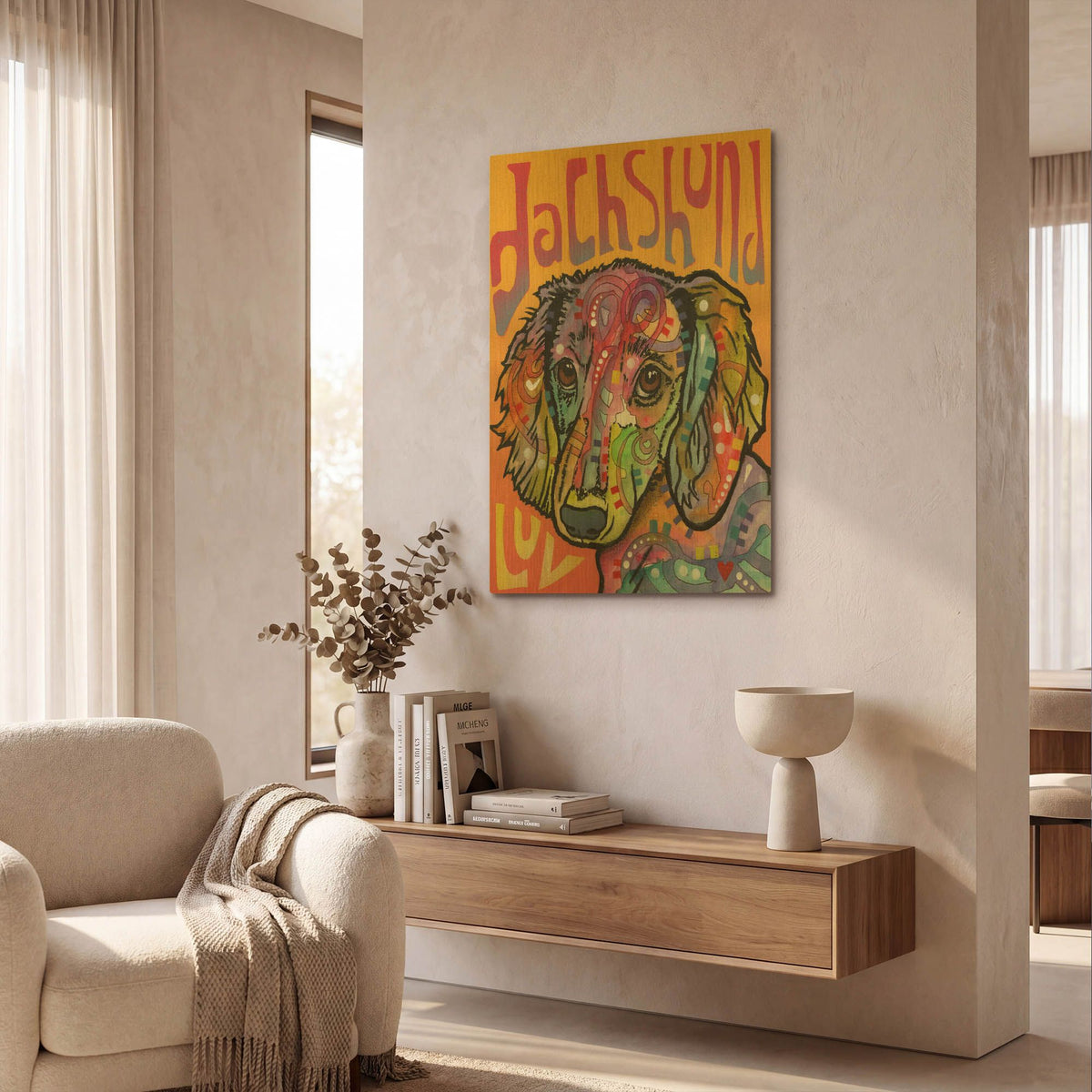 'Dachshund Love' By Dean Russo Gold Metal Wall Art