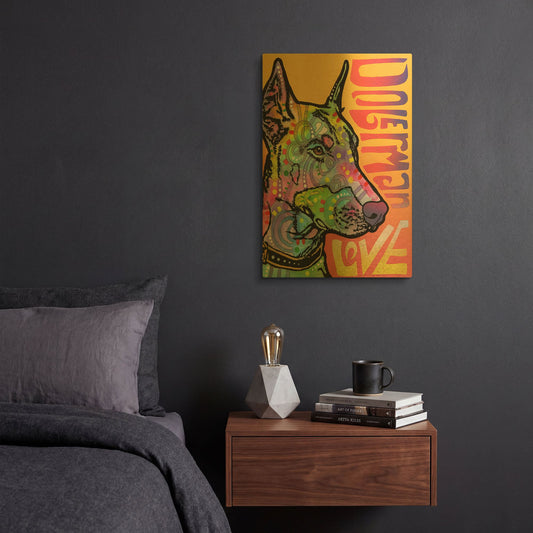 'Doberman Luv' By Dean Russo Gold Metal Wall Art