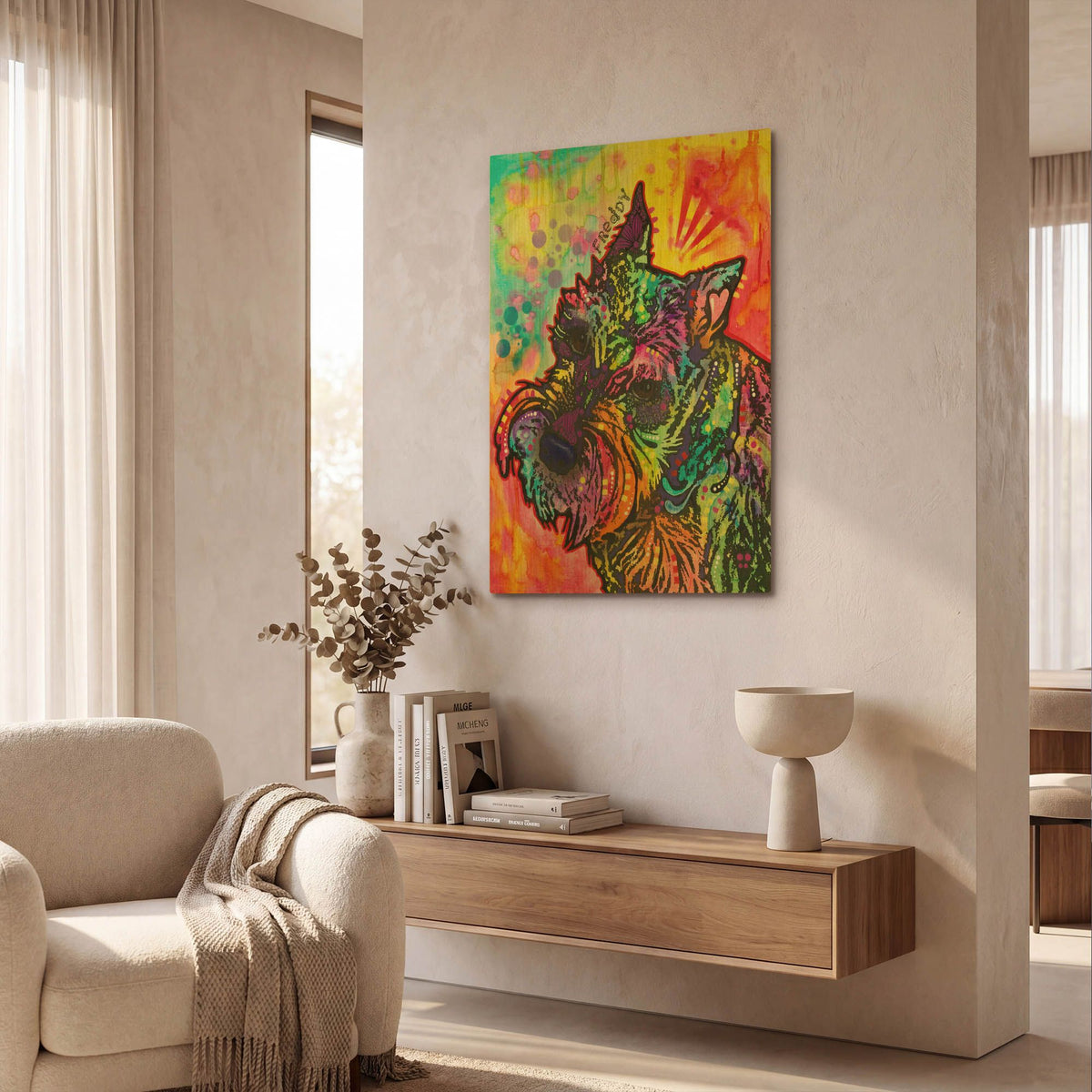 'Freddy The Schnauzer' By Dean Russo Gold Metal Wall Art