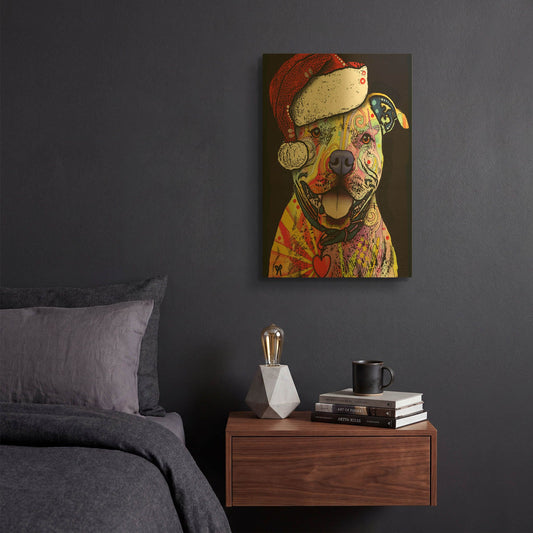 'Beware Of Pit Bulls Christmas Edition' By Dean Russo Gold Metal Wall Art