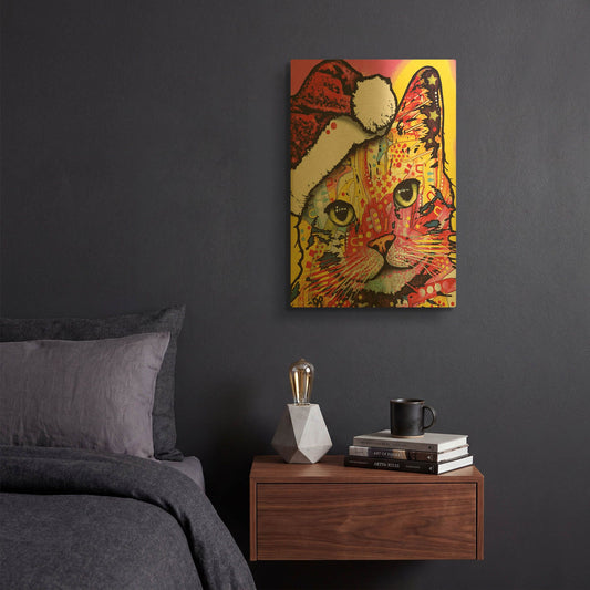 'Tilt Cat Christmas Edition' By Dean Russo Gold Metal Wall Art